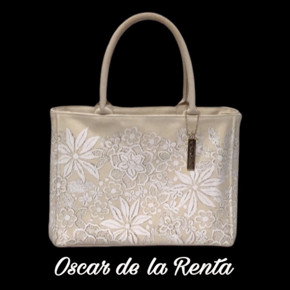 OSCAR de la RENTA Coated Canvas Floral Print Tote, Neiman-Marcus,Cream/Off-White